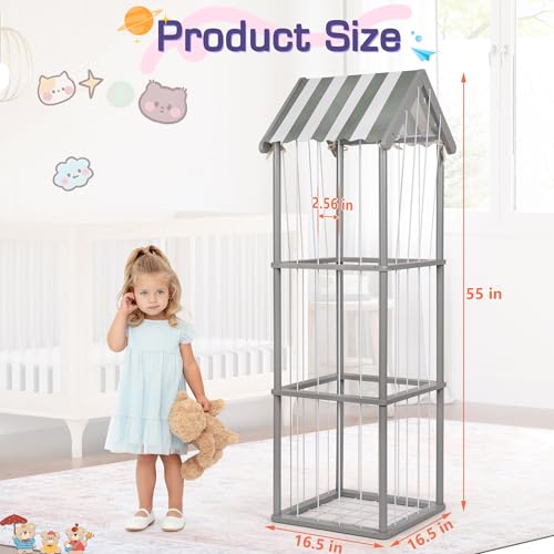 Wooden Stuffed Animal Storage Zoo 3-Tier, Anti-Tip Plush Toy Organizer | Large Capacity Stuffed Animal Organizer Holds 40+ Plushies, Anti-Tip Vertical Corner Toy Holder for Kids Nursery - color: Gray, size: Large