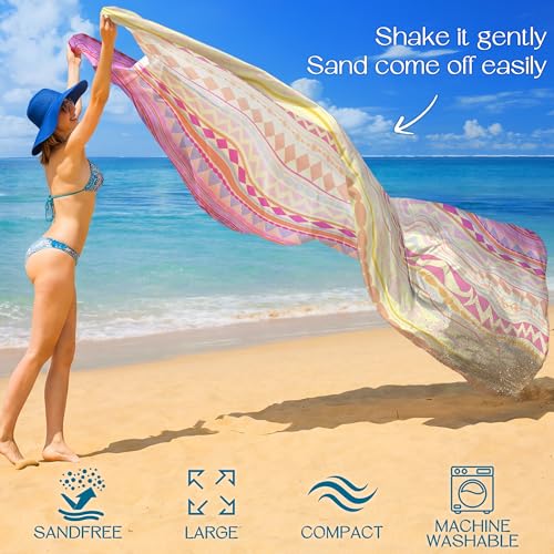 BYDOLL Beach Blanket Waterproof Sandproof,78''X81''/78''X110'' Large Sand Free Oversized Lightweight Sand Resistant Blanket, Picnic Mat for Beach Travel Camping Hiking Essentials - color: Pink Boho, size: 78''X81"