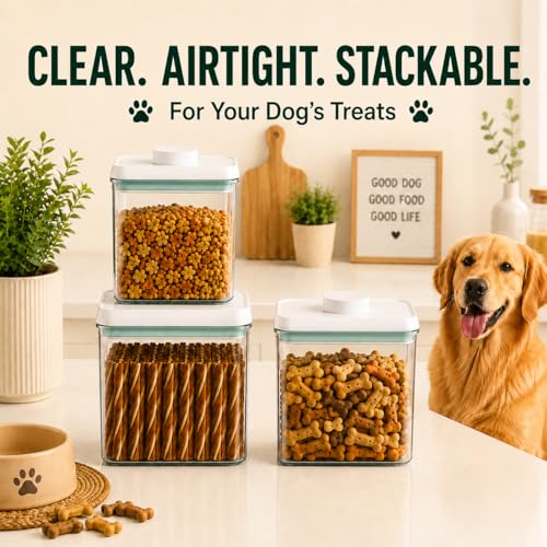 Pet Dog-Cat POP-Treat Airtight jar-Container - 1.3 Qt/1.2 L and 2.2 Qt/2 L | Stackable One-Touch Opening | For Snacks Candy Salt Herbs Spices | BPA-Free - size: 1.3Qt&2.2Qt