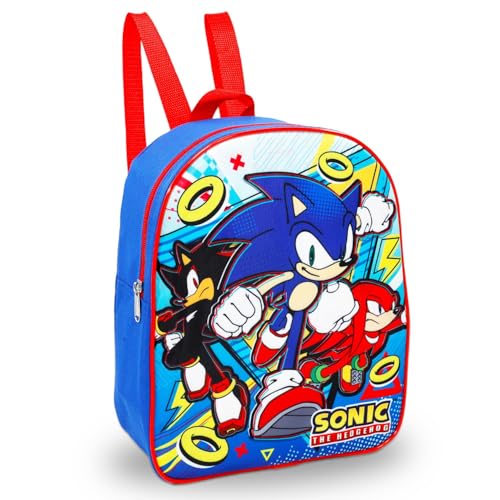Sonic Mini Backpack for Kids - Bundle with 11” Video Game Mini Backpack Plus Stickers, Water Bottle, More | Sonic Preschool Bag for Boys, Girls, Kids