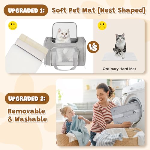 Cat Carrier Soft Up to 16 Lbs, Breathable Pet Travel Bag with Steel Frame | Lockable Zippers, Fits Small Dog, Kitten, and Rabbit,Medium Travel Carrying Case for Kennel Car Airline Transport，Grey - color: Grey, size: 17.0"L x 11.0"W x 11.0"H