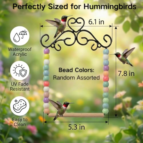 Hummingbird Swing & Perch for Outdoor – Rust-Resistant Metal Bird Perch with Colorful Beads, Easy Hanging Garden Accent Near Feeder, Bird Bath & Hummingbird House (1 PCS) - color: 1 PCS