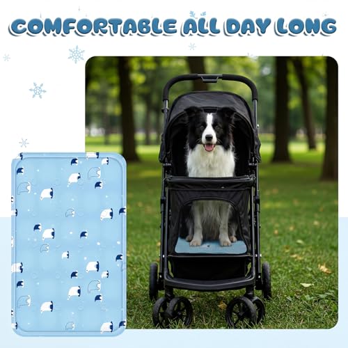 Nuanchu Dog Stroller Cooling Mat, Waterproof Gel Pet Cooling Pad for Summer, Washable Cat Sleeping Blanket, Portable Ice Gel Travel Mat for Cats, Crates, Car Seat(23.62 x 35.43 Inches,Sky Blue Bear) - size: 23.62 x 35.43 Inches, style: Sky Blue Bear