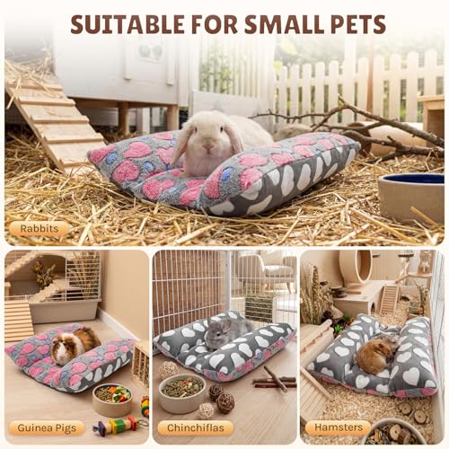 16.5 X 18in Removable and Washable Soft Rabbit Bed, Thickened and Softer Bunny Bed, Double-Sided Plush Rabbit Beds,Rabbits Concave Bed,Small Beds for Animals Indoor - color: Rose red-Star
