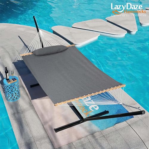 Lazy Daze 12 FT Sunbrella Fabric Hammock, Non-Fading Double Outdoor Hammock | 2 Person Hammock with Pillow, Straps, Carabiners , All Weather Fade Resistant for Outside, Cast Slate - color: Cast Slate