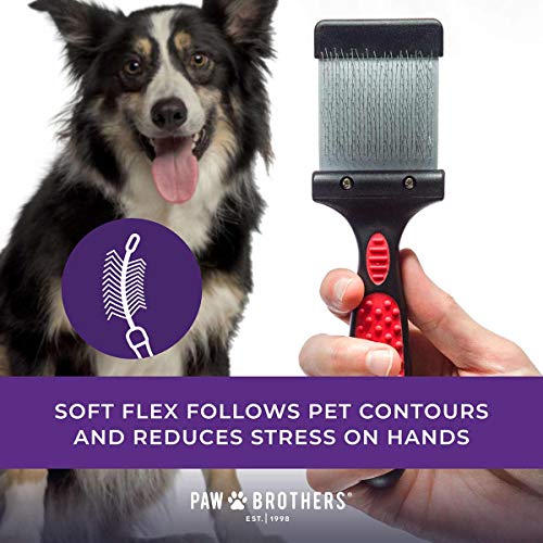 Ryan's Pet Supplies Paw Brothers Double Sided Soft Flex Slicker Brush, Professional Grade, Angled Stainless Steel Pins, Comfort Grip, Flexible Head, Large - size: Large