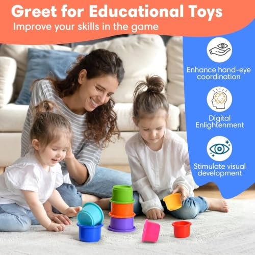 8 Pcs Stacking Cups Baby Stacking Toys, 8 Colors Educational Nesting Cups, Montessori Stacking Toys for Toddler Gifts