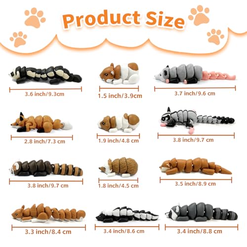 12 PCS 3D Printed Animals Figures Toys, Realistic Articulated Desk Pets, Educational Learning Fidget Toy Cake Toppers for Home Office Decor Birthday Gift Party Favors, Squirrel, Sugar Glider