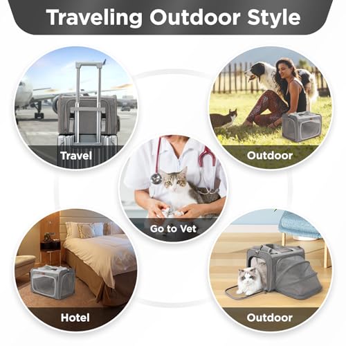 Cat Carriers Soft Stylish Small Dogs Puppy Pets Bag,Sturdy,Ventilated,Airline Approved,Expandable,Rabbit Cage Small Animals Travel Outdoor Carry Kennel Gray Color - color: Grey