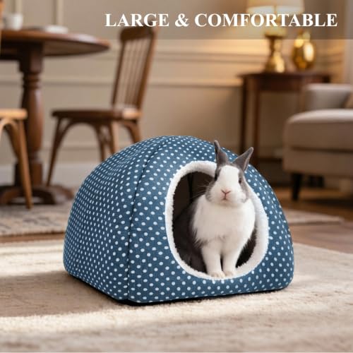 Rabbit Hideout Large Bunny Bed Washable Rabbit House | Fleece Hiding Hut for Indoor Bunnies Guinea Pigs, Small Animal Hideaway - color: Dark blue