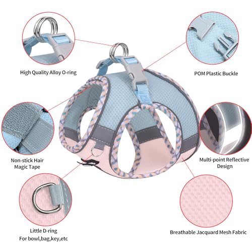 Tiny Dog Harness - Lightweight Mesh Step-in Vest for Puppy, Reflective & Escape-Proof Design with High-Stick Magic Tape - Indoor/Outdoor Use for Chihuahua, Maltese, Shih Tzu(Blue-Pink, XXXS) - color: Blue-Pink, size: XXXS(Chest: 8.5 - 10")