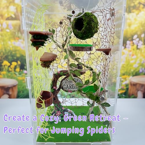 Jumping Spider Accessories - Moss Hideout with Hemp Rope Bridge | Magnetic decor set for jumping spider enclosures. Premium moss hideout & hemp rope bridge expand climbing space.
