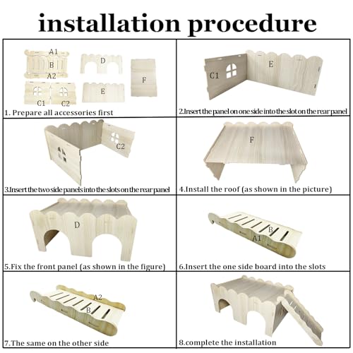 Bunny Hideout Castle Wooden Guinea Pig House Small Rabbit Hideaway with Ladder for Chinchilla Hedgehog Rat