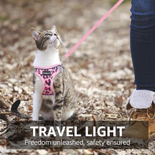 SCENEREAL Cat Harness & Leash Set Escape Proof - Adjustable Air Mesh Vest with Reflective Strips for Kittens, Puppies, Rabbits, Pink Leopard S - color: Pink Leopard, size: Small(Fit Chest 11.3-12.5in)