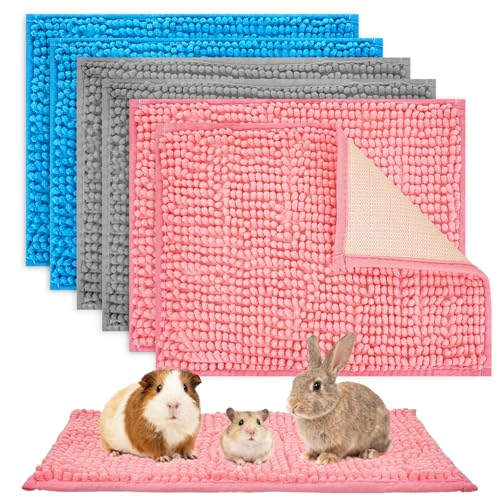 6 Pcs Guinea Pig Fleece Cage Liners, 16 x 24 Inch Guinea Pig Bedding Mats Reusable Guinea Pig Pee Training Pads Rabbit Mat Washable for Small Animal Sleeping