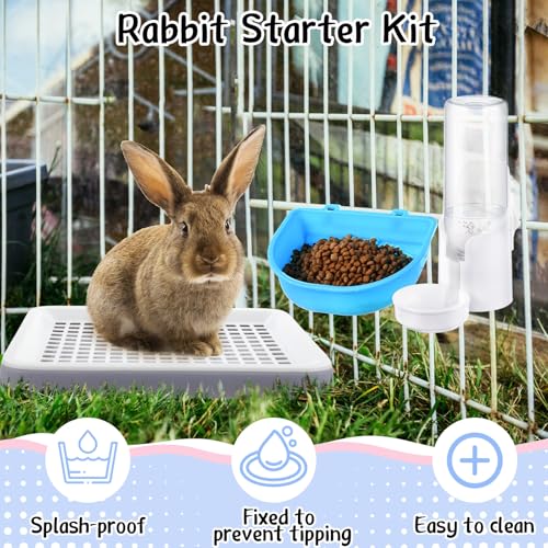 19 Pcs Rabbit Starter Kit Small Bunny Litter Box Animal Grooming Kit Water Bottle Bunny Toys Hay Feeder Bowl Blankets with Cleaning Set for Guinea Pig Rabbit Accessories - color: White, style: Cloud