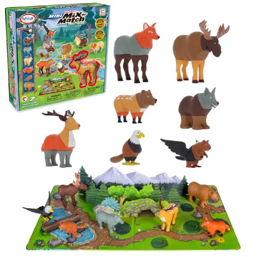 Popular Playthings Mini Magnetic Mix or Match Forest Animals, Set of 7 | Includes Playmat, Mix or Match Magnetic Forest Animal Toys, for Toddlers 1-3, Gifts for Kids
