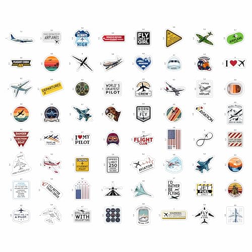 100Pcs Aviation Stickers and Decals Waterproof - Pilot Stickers for Laptop, Airplane Decals - Aviation Gifts for Pilots - Gift for Women & Men - color: Aviation Stickers