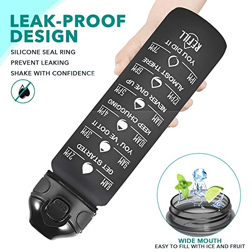 Enerbone 32 oz Drinking Water Bottle with Times to Drink and Straw, Motivational with Carrying Strap, Leakproof BPA & Toxic Free, Ensure You Drink Enough Water for Fitness Gym Outdoor - color: Black Matte