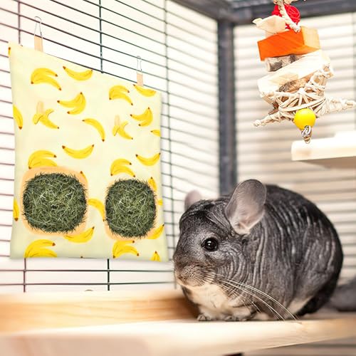 UPINS 3Pack Guinea Pig Hay Feeder Bag,Bunny Rabbit Cage Bag Hanging Holder | Guinea Pig Cage Feeder,for Bunny Rabbits,Chinchillas,Hamsters,Small Pets,and Animals - color: Red Pink Yellow