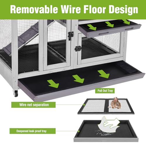 Indoor Rabbit Bunny Hutch Outdoor, Guinea Pig Cages with Removable Bottom Wire Netting - Easy Clean - size: 40.6"L x 26.0"W x 37.6"H