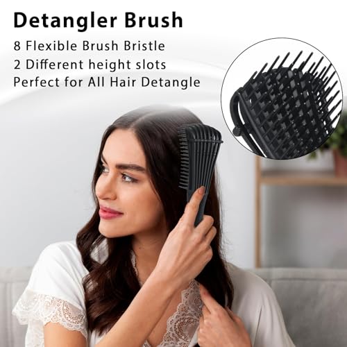 Hair Brush Set, Hair Brushes for Women Men kid Wet Dry All Hair Detangling Parting Styling, Brush Set with Detangler Brush, Edge Brush, Teasing brush, Rat Tail Comb (Black) - color: Hair brush set 2