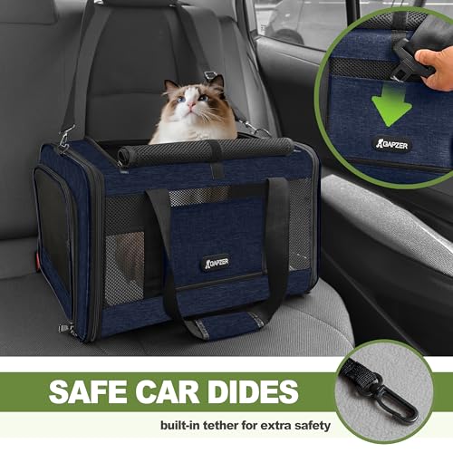 GAPZER Cat Carrier 18x11x11 United Airline Approved, Soft Pet Flying Kennel | Small Dog Chihuahua Crate 5-10 Pounds, Softshell Kitty Taxi Transport Cage 18lbs, Sturdy Miniature Poodle Top Loader Vet Case - color: Navy