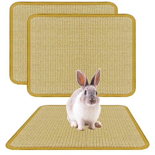 DYAUS Rabbit Scratching Pad, Sisal Bunny Scratch Pad, Natural Rabbit Foraging Mats for Cages, Indoor Bunny Toys Accessories for Bedding Biting Sleeping Resting (2PCS, 16x12in) - size: 2PCS
