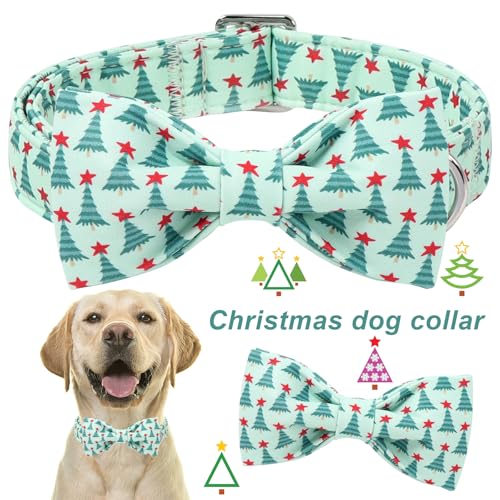 ARING PET Christmas Dog Collar with Bow, Cute Xmas Green Christmas Tree Bowtie Pet Collars for Puppy Small Medium Large Girl Boy Dogs-XS - color: Christmas-Green Tree, size: X-Small (Pack of 1)