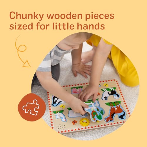 Melissa & Doug Farm Animals Sound Puzzle – 8-Piece Wooden Peg Puzzle with Light-Activated Sounds, Music Learning Toy for Toddlers and Preschoolers Ages 2+ - size: 11.95 x 8.8 x 1.05, style: Farm Animals
