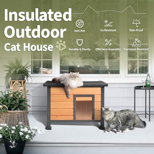 Outdoor Cat House，Outdoor Cat House Weatherproof, Openable Asphalt Roofs，cat House for Cats, Dog, Small to Medium Pets, Large Wooden Cat Houses