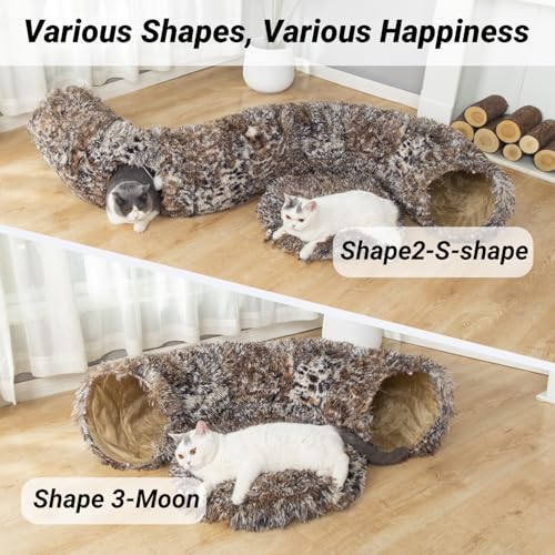 Warm Fluffy Plush Cat Tunnel Bed with Washable Cushion- Big Tube Playground Toys 3 FT Diameter Collapsible, for Indoor Cat Kitty Kitten Puppy Rabbit Ferret Leopard Print - color: Leopard