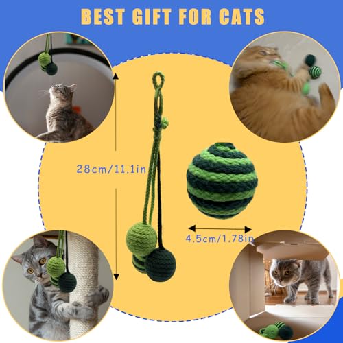 Hanging Cat Toys for Indoor Cats, Fits Cat Tree & Cat Tower | Door Hanging, Cat Kicker, Durable Sisal, Cat Balls Built-in Squeaker, Interactive Kitten Toys for Indoor Kittens