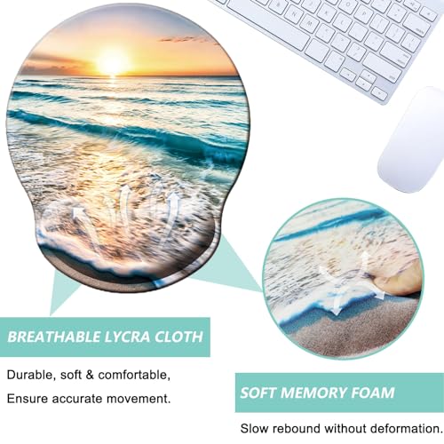 Mouse Pad with Wrist Support, Ergonomic Mouse Pad with Memory Foam Wrist Rest Cushion, Non-Slip Rubber Base Gaming Mice Pad for Home Office Computer Laptop, Beach - color: O-beach