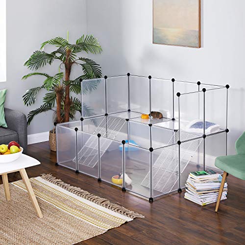 SONGMICS Guinea Pig Playpen with Dense Ramp, Indoor Rabbit Run Hutch Cage, Large Exercise Enclosure with Stairs, DIY Plastic Modular Fence for Hamster, Pet, Small Animals, White ULPC004W01 - color: White, style: 20 Panels - 56.3"L x 42.5"W x 36.2"H