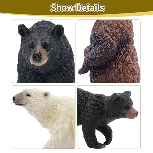 Toymany 6PCS Realistic Bear Figurines Set - Plastic Bears Toy with Grizzly, Black Bear, Polar Bear and Cubs, Wild Animals Figures Education Toy Cake Toppers Christmas Birthday Gift for Kids Toddlers - style: Bears (Brown, Black, Polar)
