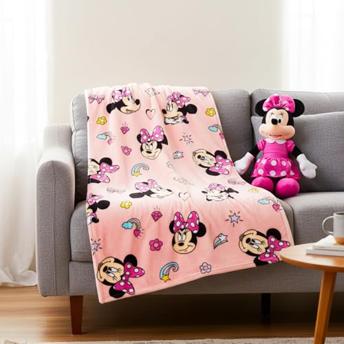 Disney Minnie Mouse Throw Blanket and Character Pillow - Bundle with Blanket, Hugger Character, Stickers, More | Minnie 40x50 Throw for Kids & Teens