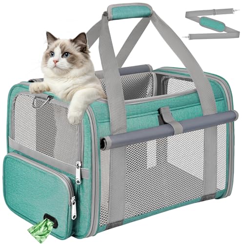 Cat Carrier Top Load, Privacy Curtains Soft Pet Travel Bag Airline Approved | Collapsible Soft-Sided Cat/Dog/Pet Carrier for Small Cats Dogs Puppy Under 16 lb, Washable Kitten Mesh Cage (16.9x10.8x10.8) - color: Lake Green