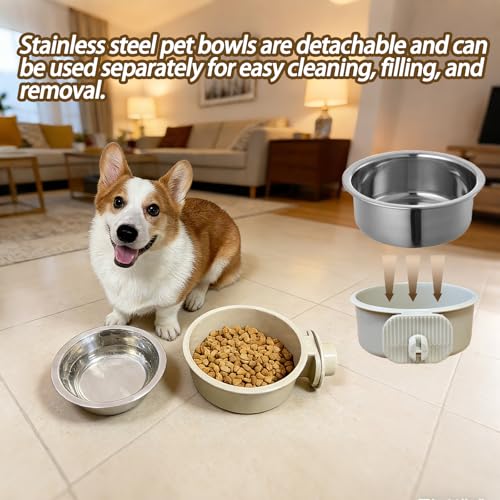 3 Pcs Crate Dog Bowl,Lightweight Stainless Steel Pet Bowls,Kennel Feeder | Removable Kennel Hanging Food Water Feeder No Spilll, Cage Coop Cup for Puppy Cat Rabbit Bunny Ferret Birds Guinea Pigs - size: 3pcs