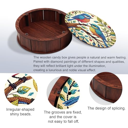 JISHSHAY Diamond Art Candy Box Bird Diamond Painting Wooden Snack Box Animal Gem Painting Storage Case Gem Art Organizer Case Embroidery Kit Mosaic Kits for Adults Storage Containers with Lid - color: Bird