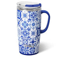 Swig Life 22oz Insulated Travel Mug with Handle & Lid, Indigo Tiles | Triple Insulated Stainless Steel - Handle & Lid Included - Keeps Coffee Hot or Cold - Cup Holder Friendly - color: Indigo Tiles, size: 22 Ounces