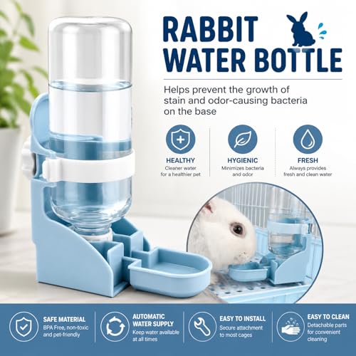 Rypet Rabbit Water Bottle No-Drip, Bunny Guinea Pig Water Dispenser(Blue) | 17 oz 500 mL Capacity, Inside&Outside Mount, No Noise, Bunny Chinchilla Guinea Pig Hedgehog Ferret - color: Blue
