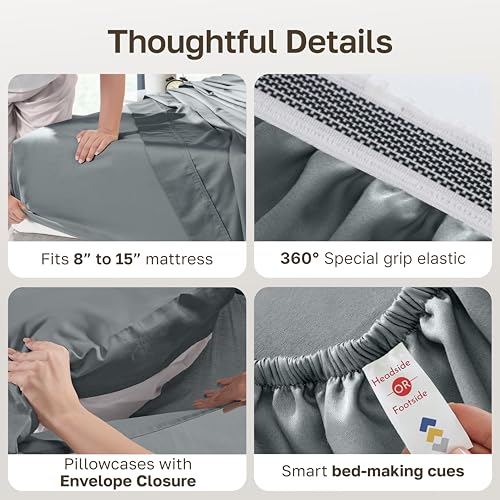 California Design Den 100% Egyptian Cotton Full Size Bed Sheets, Grey | Backed by Good Housekeeping Seal, Light & Airy Soft Sateen, 15" Deep Pocket, All-Around Elastic, Durable, Easy Care 4pc Set - color: Grey, size: Full