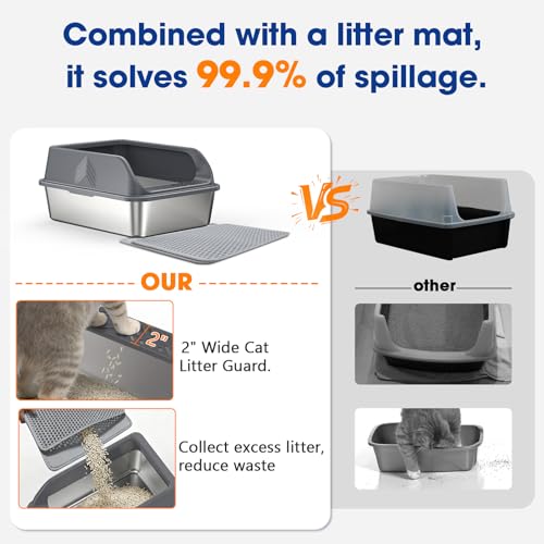 Stainless Steel Litter Box with Lid, Enclosed Metal Cat Litter Box with Built-in Carry Handle & 120° Flip-Top (Dark Gray, Small) - color: Dark Gray, size: Small