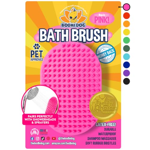Bodhi Dog Shampoo Brush - Pet Grooming & Bath Supplies for Dogs and Cats - Bath Brush for Long & Short Hair - Premium Scrubber for Shower, Showerhead, Sprayer & Bathing (One Pack, Pink) - color: Pink, size: 1 Pack