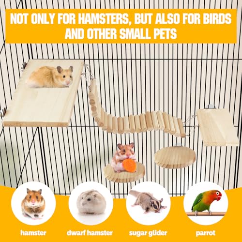 Hamster Suspension Bridge Toy，Small Animal Climbing Toys,Chinchilla Cage Natural Wood Flexible Platform Toy,Suitable for Hamsters, Chinchillas, Guinea Pigs, Birds, Small Animals - color: S-4P