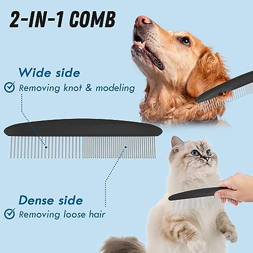 Docrok Pet Grooming Combo: Undercoat Rake, Dematting Deshedding Brush for Long-Haired Dogs and Cats, Black | Dematting Deshedding Undercoat Rake, Cat Brush Dog Brush Shedding Tool for Long Matted Haired Pets - color: Black