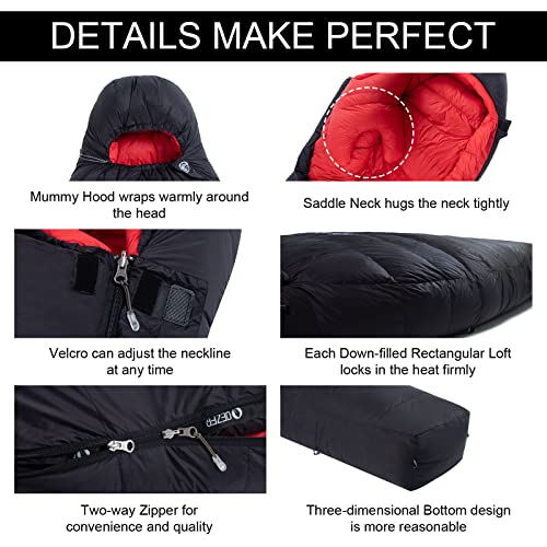 0 Degree Down Sleeping Bag for Adults,Cold Weather Backpacking | 650 Fill Power Down, 4-Season Use, Large Lightweight Compact Carry, Camping Hiking Backpacking - color: -8 Degree