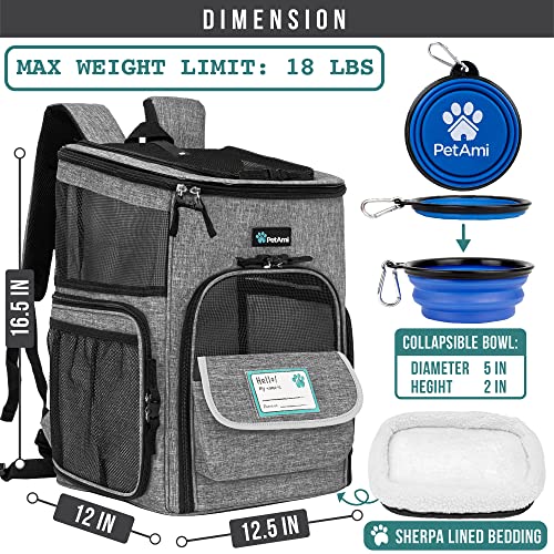 PetAmi Dog Backpack Carrier, Airline Approved 4-Way Entry Cat Backpack Carrier, Ventilated Mesh, Collapsible Pet Carrier for Small Puppy, Kitten, Hiking, Travel Car, Vet, up to 18 lbs, Heather Gray - color: Heather Gray