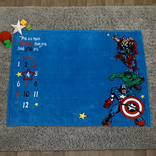 Marvel Comics Blue, Red and Green, Captain America, Hulk, Spiderman and Thor Super Soft Milestone Baby Blanket - color: Captain America, Hulk, Spiderman and Thor